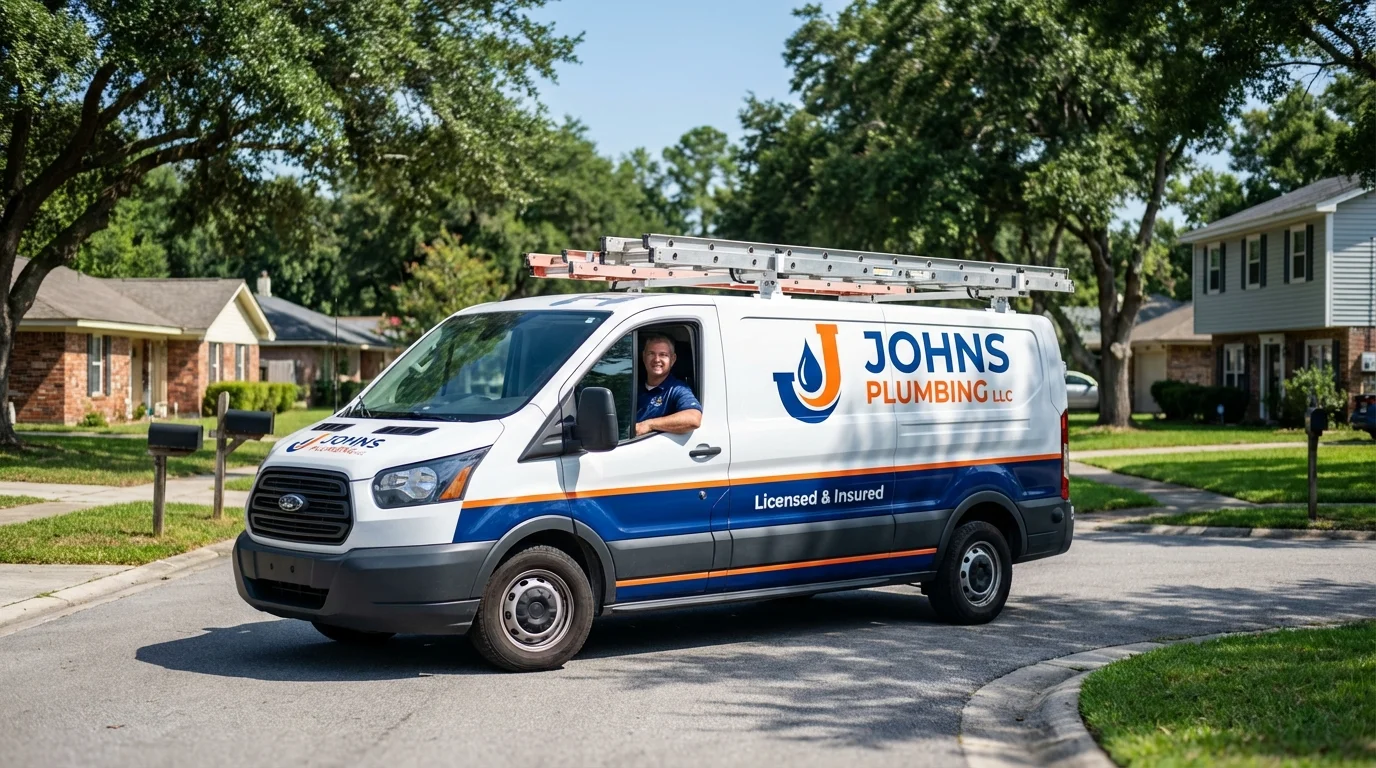 Johns Plumbing LLC service van in Saint Gabriel, LA