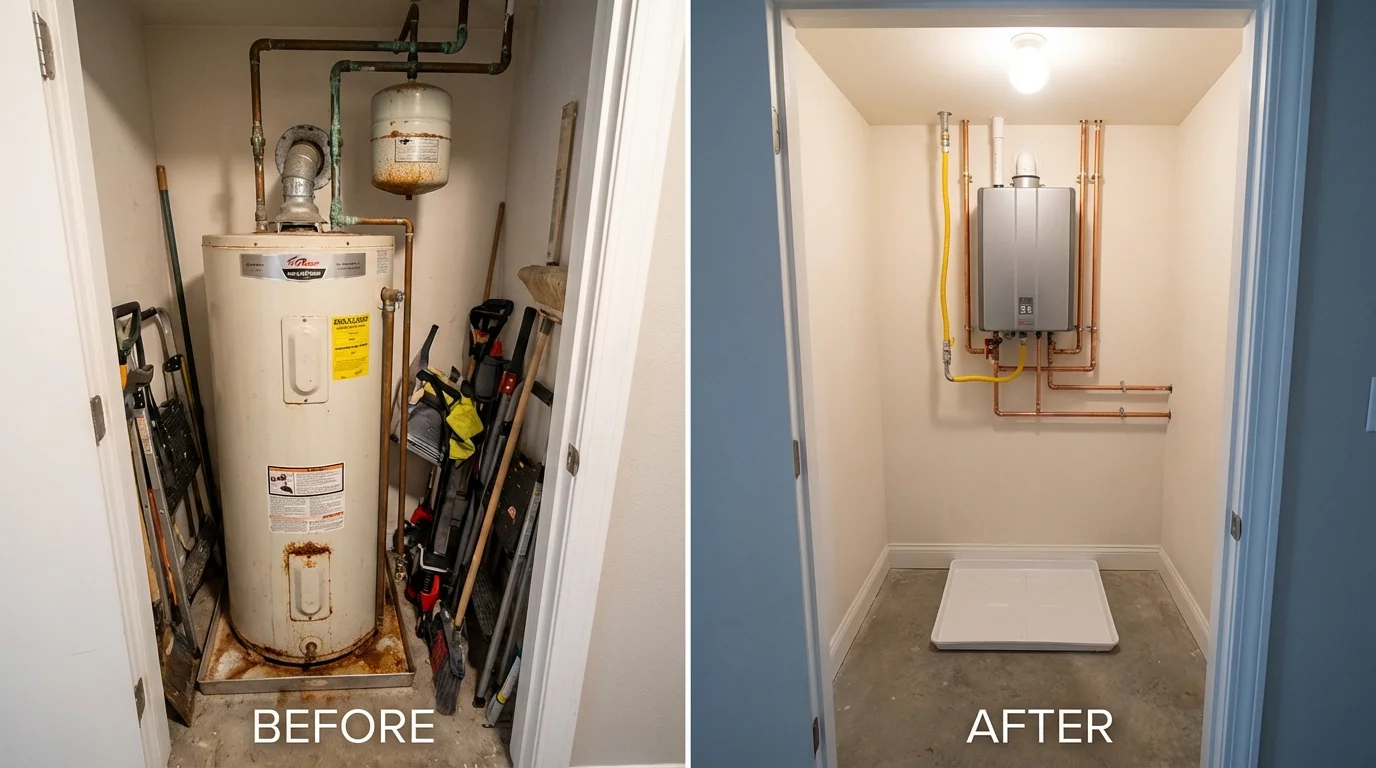 Tank water heater versus wall-mounted tankless unit comparison for Saint Gabriel, LA homeowners